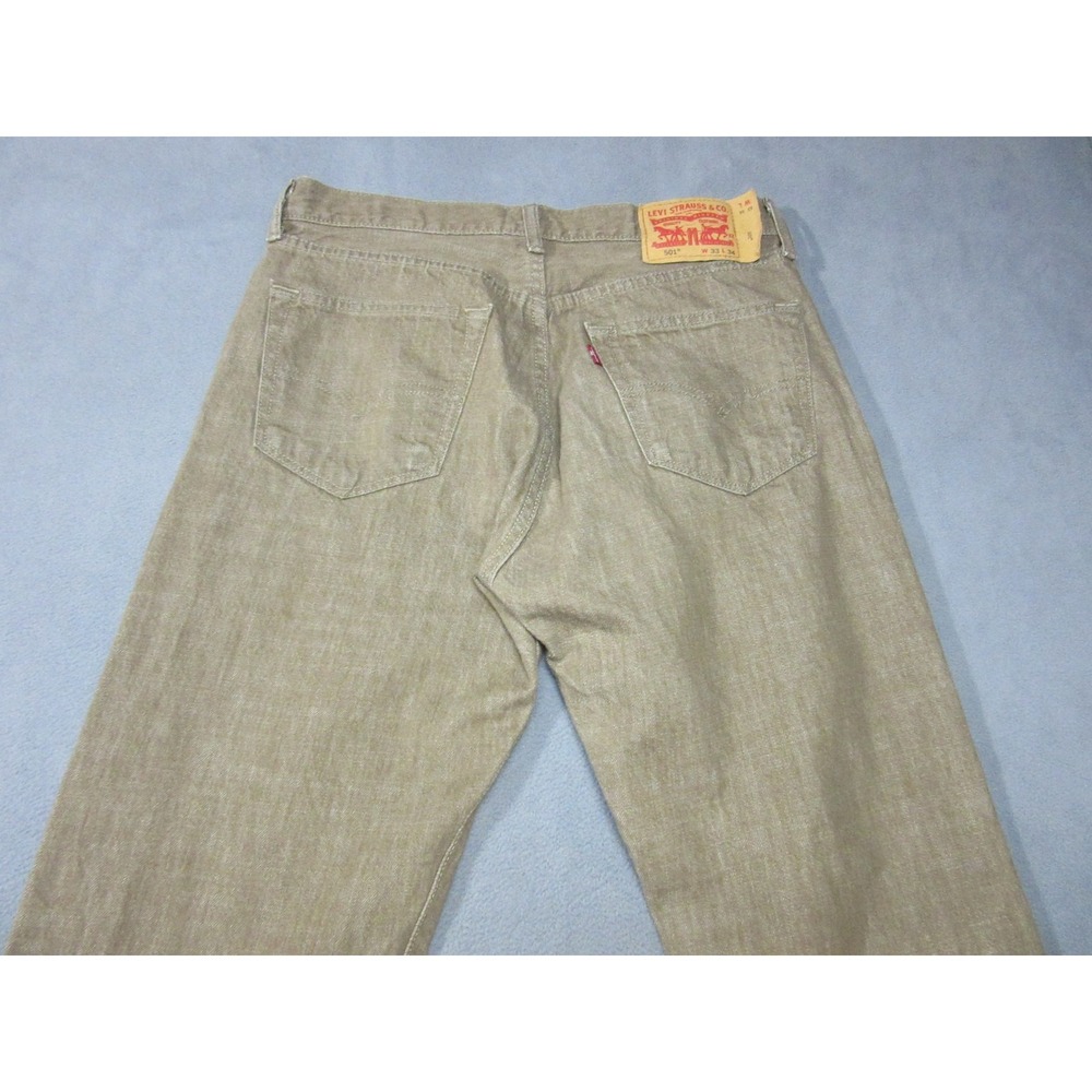 Levis 501 Jeans Mens 33x34 Brown Button Fly White Oak Cone Denim Straight Shrunk - Picture 14 of 16